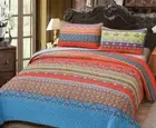 Bohemian Queen Quilt Set, Colorful Striped Bedspread Coverlet Set (92"X96")