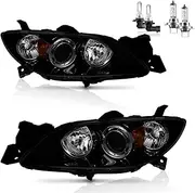 Vizotae Headlights Assembly for 2004-2009 Mazda 3 Sedan Halogen Headlamp Replacement, High/Low Beam W/Bulbs, Driver&Passenger Side