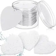Nuenen 60 Pieces Facial Sponges with Container, Heart Shape Compressed Face Sponges Natural Cleaning Pads for Washing Face Cleaning Exfoliating Esthetician Makeup Removal(White)