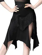 [SEAUR] Latin Dance Skirt Women's Belly Dance Hip Scarf Fringe Skirt Ballroom Rumba Cha Cha Samba Dance Skirt Dance Dress EU S-L = (Asia M-XL)