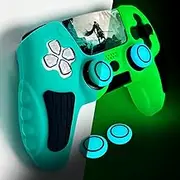 Anti-Slip Glow in The Dark Silicone Cover Case Skins Compatible with PS5/Slim/Pro Controller with Thumb Grip Caps, Joystick Protectors and Cover Wrap Sticker.