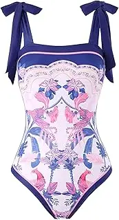 [Generic] Women's Spring Summer Swimsuit Without Ring Printing and Tied Rope Bikini Conceal