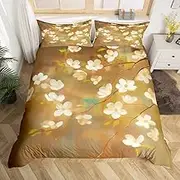 Feelyou Dogwood Duvet Cover Twin Size Kids Floral Flower Comforter Cover Set for Boys Girls Teens Blossom Flowers Pattern Bedding Set Natural Theme Bedspread Cover Quilt Cover