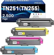 TN251 4Pack Toner Cartridges Compatible Replacement for TN251 TN255 TN-251 TN-255 Work with MFC-9335CDW, HL-3150CDN, HL-3170CDW, MFC-9140CDN, MFC-9330CDW, MFC-9340CDW (BK/C/M/Y, 4 Pack)