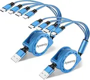 Aywenny Multi Charging Cable 3A 2Pack 4 in 1 Retractable USB Cable Fast Charger Cord with IP/Type C/Micro USB Port for Phone 13 12 11 Xs Xr X/Tablets/Samsung Galaxy/Huawei/Sony/LG/HTC/Ps4 5… (Blue)