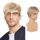 Blonde Synthetic Hair Men Short Straight Wig Nightclub Bar Wig Side Part Wig