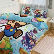 Bed Sheets g414 Mario Print Bedding Set Pattern Duvet Cove Set 3 Pieces 1 Quilt Cover And 2 Pillowcases for Women Men Teens tq414 Bed Sheets