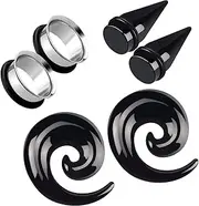[Awinrel] Acrylic Ear Gauge Spiral Taper Stretching and Stainless Steel Single Flare Plugs Flesh Tunnel Eyelet Kit with O-Ring 3 Pairs