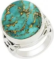 [MOONEYE] 925 Sterling Silver Oval Shape Turquoise Gemstone Statement Handmade Wedding Ring