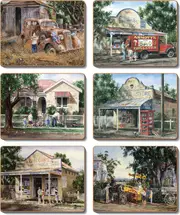 Country Kitchen Times Now Past Cinnamon Cork Backed Drink Coasters Set 6