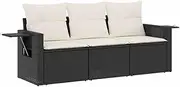 vidaXL Garden Sofa Set - Black Poly Rattan/Steel Modular Seating for Outdoor Use - Cushions Included - Weather-Resistant with Storage and Side Table