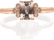 [Gin & Grace] Gin and Grace 14K Rose Gold Genuine Morganite Ring with Diamonds for women | Ethically, authentically & organically sourced (Cushion-cut) shaped Morganite hand-crafted jewelry for her | Morganite Ring for women