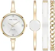 [Anne Klein] Women's Bangle Watch and Bracelet Set, Gold/White, AK/5142WTST