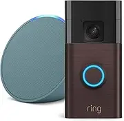Ring Battery Video Doorbell (Venetian Bronze) and Echo Pop (Midnight Teal)