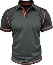 [Generic] Men's Stand Collar T Shirt Classic Polo Shirt Short Sleeve Slim Fit Moisture Wicking Color Block Golf T-Shirt, Grey 1, XX-Large