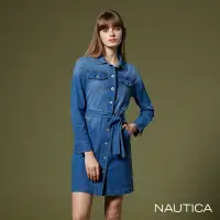 在飛比找Yahoo奇摩購物中心優惠-NAUTICA女裝 牛仔刷色綁帶洋裝-藍