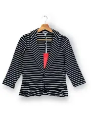 Pure Collection Jersey Blazer Jacket Size UK 14 Navy white Stripe stretch