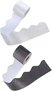 FUNNETOYU 10m Blackboard Borders Stickers Glitter Scallop Trim for Classroom Office Holiday Decorations