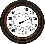20cm Antique Indoor Outdoor Thermometer Hygrometer Temperature Humidity Meter Wall Clock Thermometer for Home Decor Easy Install Easy to Use