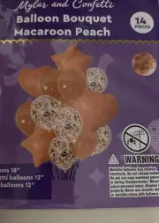 14 Pieces Balloon Bouquet. Mylar & Confetti. Macaroon Peach