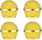 RhymKawa SM58 Microphone Golden Grille Replacement Compatible with SM58 SM58LC Beta58 Beta 58a Beta58A SA-M30 SV100 RK143G Wireless and Wired Vocal Microphone Head Cartridge Cover, 4 Pack