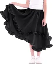 [WELAKEN] Girls Long Skirts Elastic Waist Flowy Ruffle Maxi Skirt with Pockets