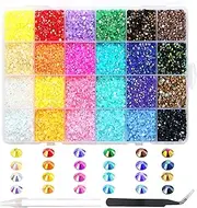 24000Pcs Nail Art Rhinestones, BetterJonny 24 Colors 3mm Round Nail Flatback Rainbow Gems Set with Tweezers and Pencil AB Glitter Flat-Bottomed Rhinestone for Crafts Decoration and Jewelry Making