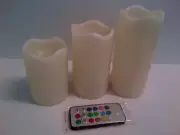 Pillar Candles Set x 3 LED Remote Control Colour Flameless Wedding Battery Timer