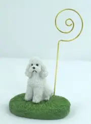 Poodle White Figurine Card Note or Memo holder - photo holder - Desk Figurine