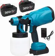 EHOME 800ml Electric Spray Gun Cordless Airless High Pressure Paint Sprayer for Makita with Charger 2 Battery (Blue)
