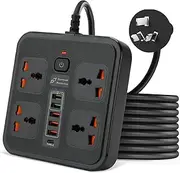 Universal Powerboard USB, 10IN1 Power Strip USB C, Power Board Surge Protector with 4 AC Outlets, 2M Power Extension Cord, 1 Type C, 5 USB Ports 2500W Surge Protection, Wall Mountable, for Home Office