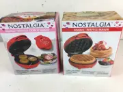 2 Nostalgia My Mini Waffle And Mini Donut Maker -New. Outer Box Damage.
