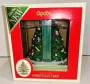 Spode Christmas Tree Set of 4 Coasters and Tree Shaped Coaster Holder w/ Box NIB