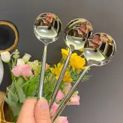 Stainless Steel Big Head Round Spoon Net Red Golden Dinner Long Handle StirrinPW