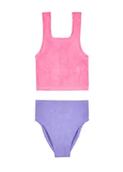 Hunza G Kids Duo Lyra Seersucker Bikini (7-12 Years) - Lilac - One Size ONE SIZE