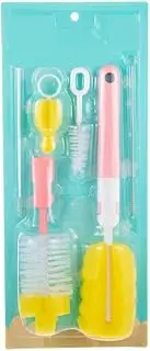 6Pcs Pink Baby Bottle Cleaner Brush Set, Pacifier Brush and Straw Brush, Long Handle Sponge Bottle Brush.