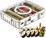 Food Platters With Lids Food tray Divided Serving Tray With Lid, 4 Compartment Charcuterie Container With Handles, Fridge Clear Organizer, Travel Snack Containers, Stackable Snackle Box, Thickened Fre