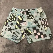 Volcom Stoneys Board Shorts Men Extra Large 35" Blue Geometric Drawstring NEW
