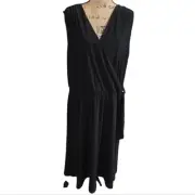 Tahari Surplice Faux Wrap Black Midi Dress Plus Size 3X New!