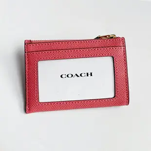 美國百分百【全新真品】COACH 名片夾 88250 logo卡片夾 女 多卡 證件卡夾 零錢包 粉橘色 BO94