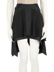 Black Draped Pleated Mini Skirt