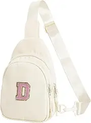 [Bomvabe] Crossbody Bag for Teenage Girls with Extender Strap 32"-52", Birthday Gift for 6 to 14 Year Old Girls, Sling Bag for Kids and Tweens, Cream with Initials D