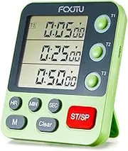 FCXJTU Digital Dual Triple Kitchen Timer, 3 Channels Countdown Large Display Multi Food Timer Loud Volume Alarm Magnetic for Cooking Battery Included Green