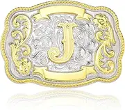 [KOORASY] Western Initial Letter ABC to XYZ Belt Buckle for Men Women, Golden Capital Belt Buckle Jeans Accessory, J, J