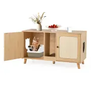 CostwayCat Litter Box Enclosure for 2 Cats with Double Rooms and 2 Sisal Scratching Mats-Natural