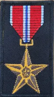 Bronze Star Medal Patch W/ Hook & Loop Fastener Military Black Version II