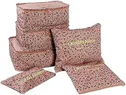 [Go2buy Australia] Go2buy 6pcs Travel Luggage Organizer Set Backpack Storage Pouches Suitcase Packing Bags (Pink Leopard)