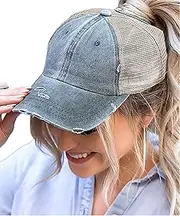 [Eohak] Baseball Cap Ponytail Messy-Bun Hat Distressed Cotton Washed Vintage