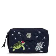 Vera Bradley RFID Turnlock Wallet Santa Turtle Navy NEW