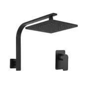 Decaura WELS Rain Head Set 8" Black Brass Gooseneck Shower Arm With Shower Mixer